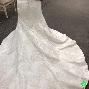 Ivory satin/lace beaded wedding dress